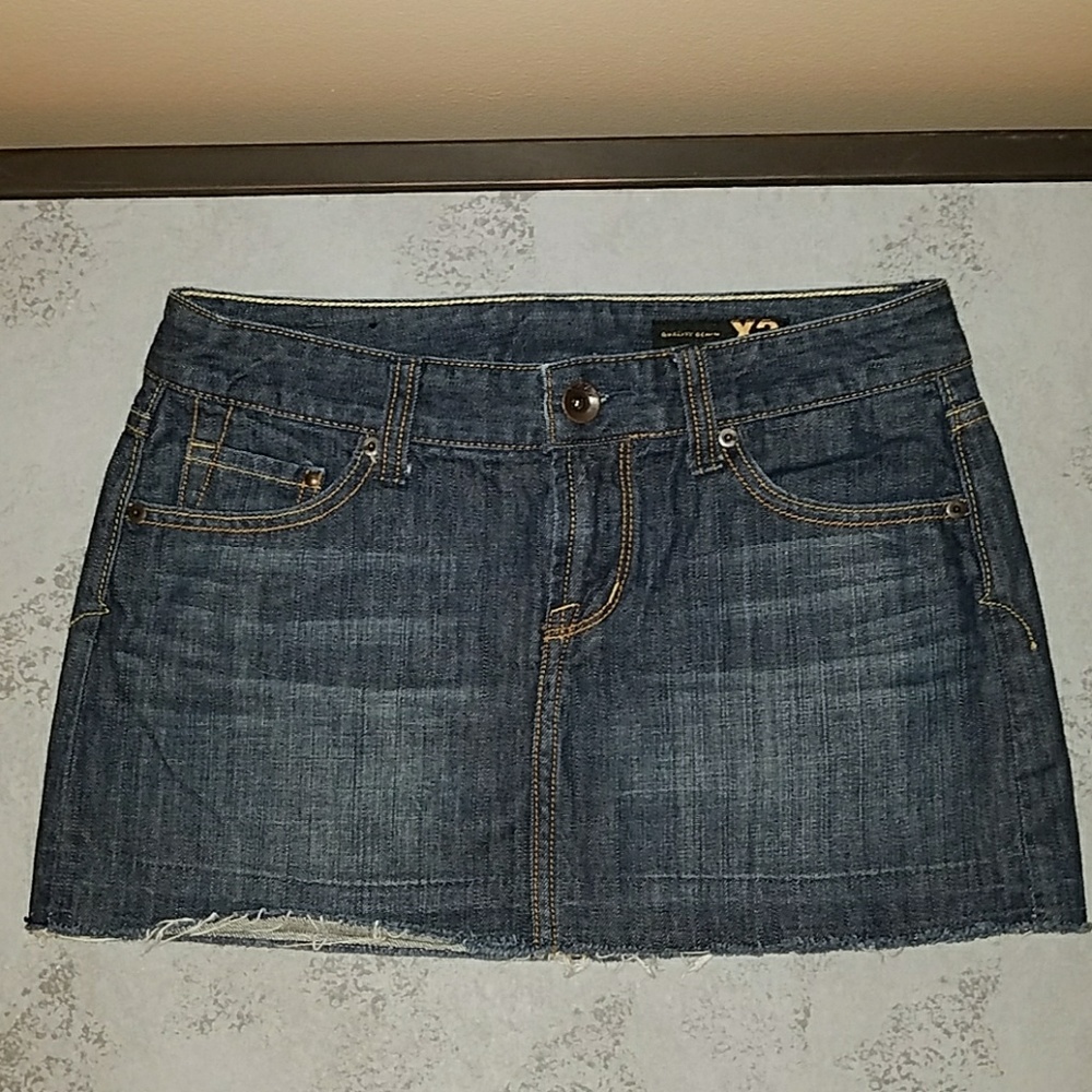 Express X2 Dark Wash Jean Mini Skirt